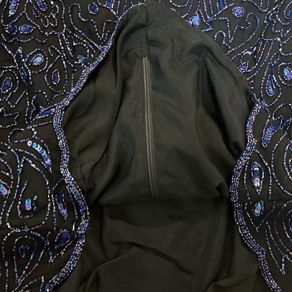 Stunning Vintage 80s 90s Beaded 100% Silk Long Sleeve Blouse Black Blue Small - Picture 8 of 8